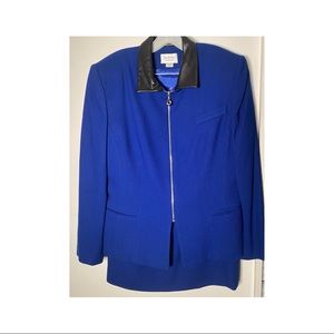 2pcs blue suit with leather collar